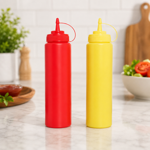 Set 2 Dispensadores de Salsa 450ml Rojo y Amarillo para Cocina, Aderezos y Condimentos