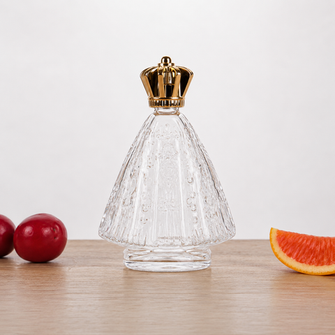 Pack 12 Frascos Decorativos Virgen María 50ml Vidrio Transparente Con Tapa Corona Dorada