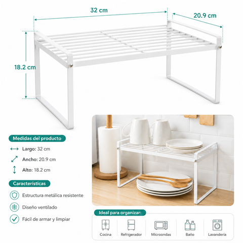 Organizador Metálico Blanco Compacto – Cocina, Baño y Oficina en Orden