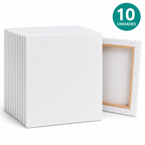 Pack 10 Bastidores de Madera con Lienzo 25x25 cm – Canvas Listo para Pintar | Acrílico, Óleo y Gouache