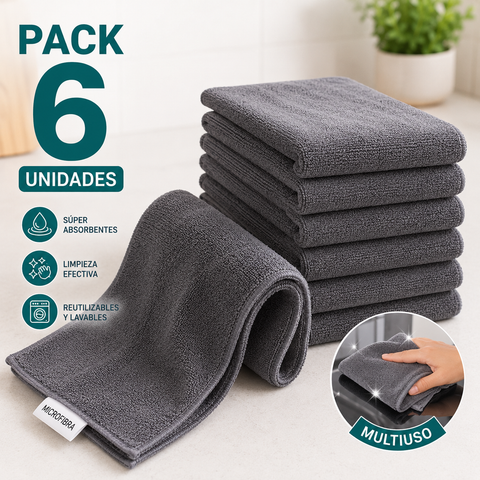 Paño Microfibra Multiuso Pack 6 Unidades | 40x40 cm | Cocina y Hogar