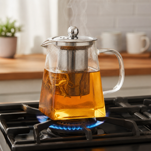 Tetera de Vidrio Borosilicato 550ml con Infusor de Acero Inoxidable para Té e Infusiones