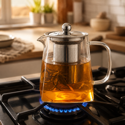 Tetera de Vidrio Borosilicato 950ml con Infusor de Acero Inoxidable para Té e Infusiones