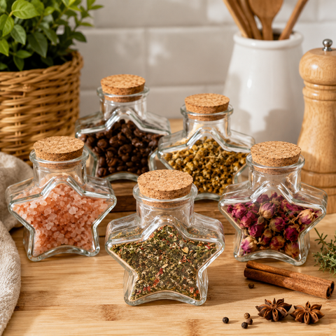 Pack 12 Frascos de Vidrio Estrella con Tapa de Corcho 150ml | Decoración y Cocina