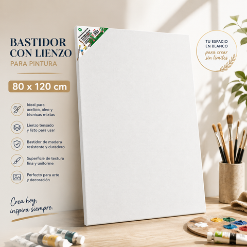 Bastidor con Lienzo 80×120 cm – Canvas para Pintura Acrílica y Óleo