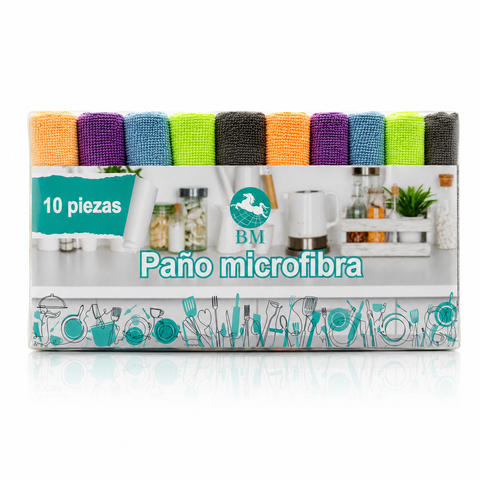 Set 10 Paños Microfibra Multiuso – Absorbentes, Sin Pelusas y Reutilizables | Limpieza Hogar y Auto