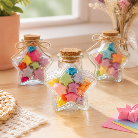 Pack de frascos estrella de vidrio 80 ml con corcho para recuerdos y manualidades