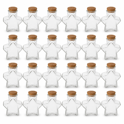 Veinticuatro frascos estrella de vidrio 80 ml con tapa de corcho