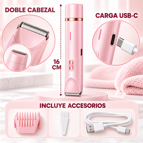 Características de afeitadora corporal de doble cabezal y carga USB C