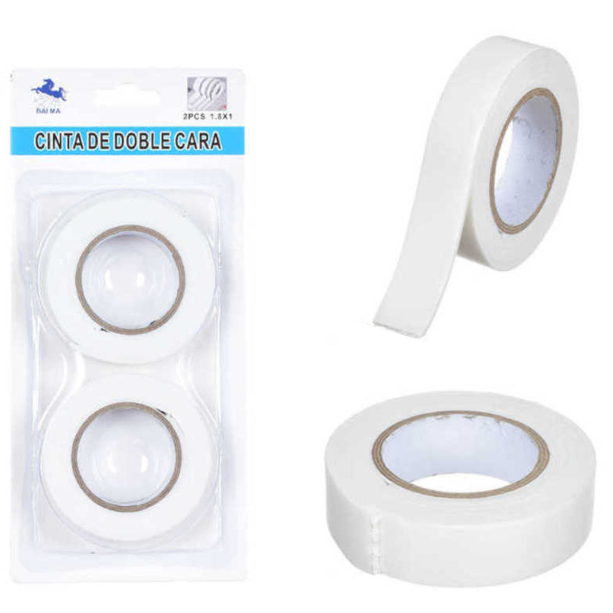 Pack de 2 Cintas Doble Cara Adhesivas 1.8cm x 1m para Uso General