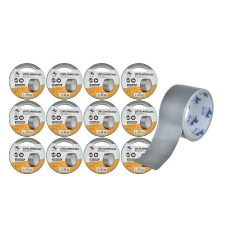 Pack de 12 Cinta Americana Tela Plateada 4.8cm x 4.5m