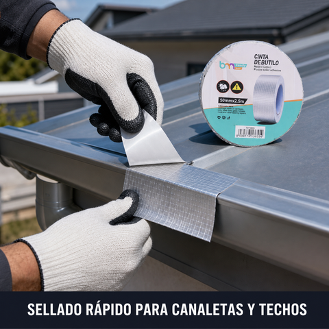 Aplicación de cinta butílica impermeable en una canaleta metálica