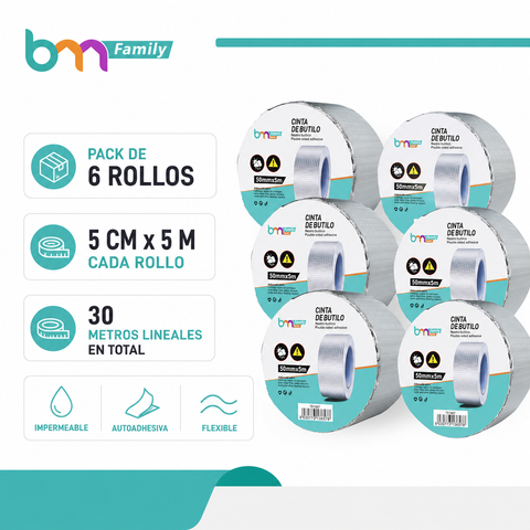 Pack de 6 cintas butílicas de 5 cm x 5 m y 30 metros lineales en total