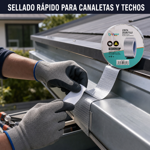 Aplicación de cinta butílica impermeable en una canaleta metálica