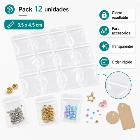 Pack 12 Bolsas Herméticas Transparentes 3,5x4,5 cm | Cierre Resellable | Accesorios y Muestras
