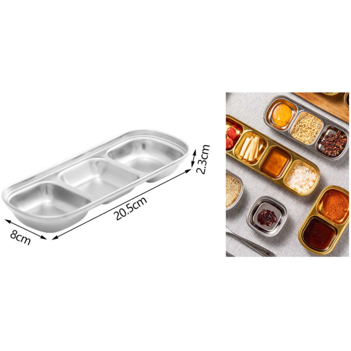 Bandeja de Cocina con 3 Separaciones Para Salsas - 21 cm