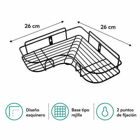 Medidas del organizador esquinero metálico de 26 por 26 cm