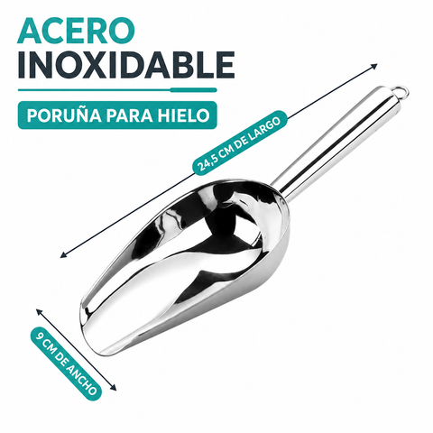 Medidas de poruña para hielo de acero inoxidable 24,5 cm por 9 cm