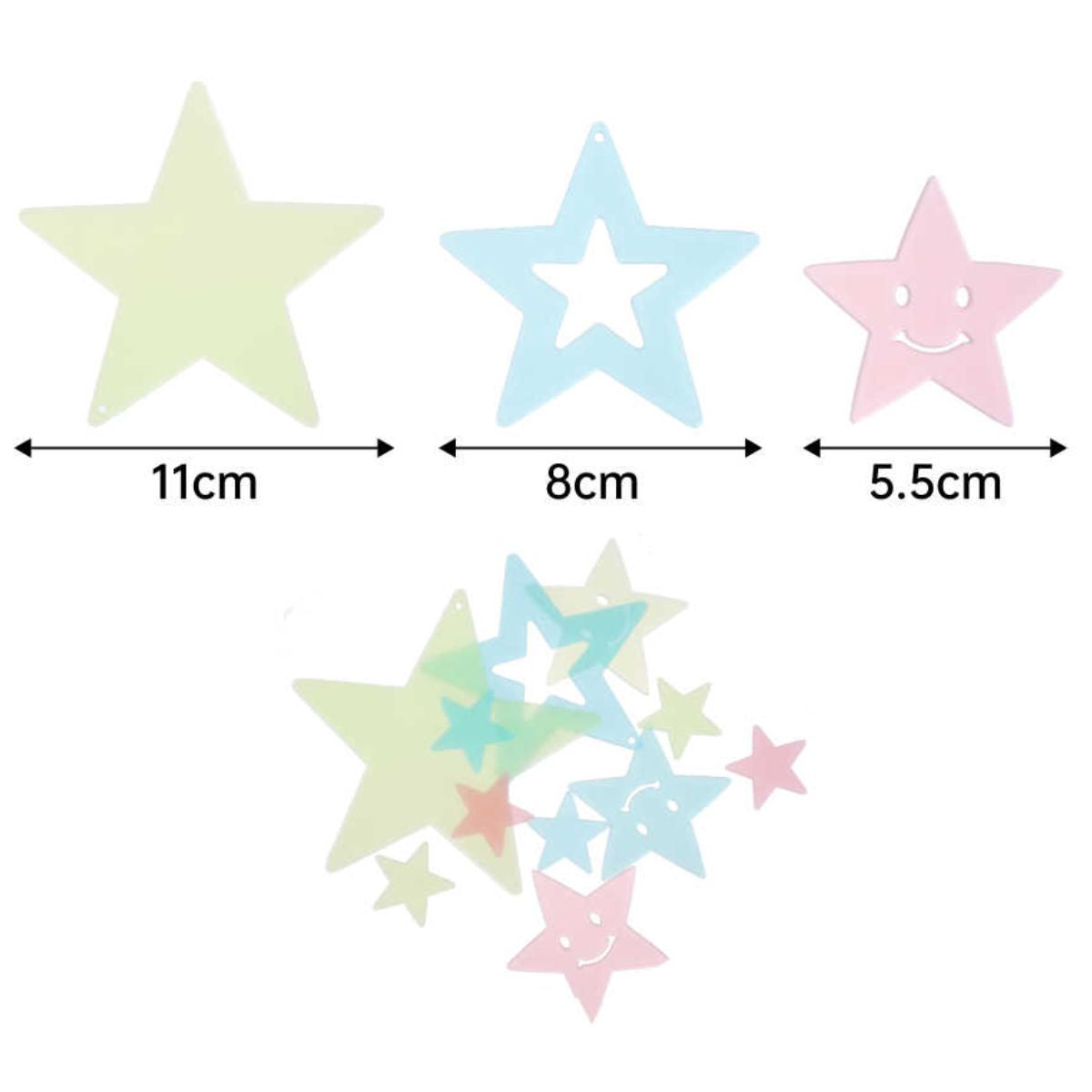 Stickers Fluorescentes en Forma de Estrellas - Brillo Nocturno