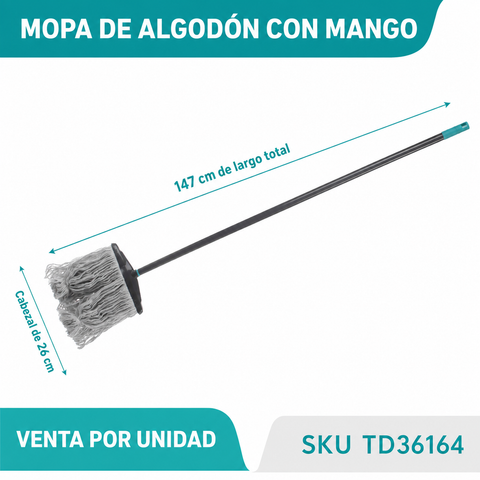 Medidas de mopa con mango 147 cm y cabezal de 26 cm
