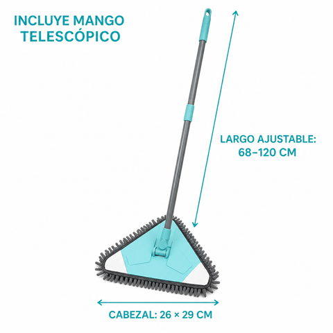 Mopa triangular con mango telescópico de 68 a 120 cm y cabezal de 26 por 29 cm
