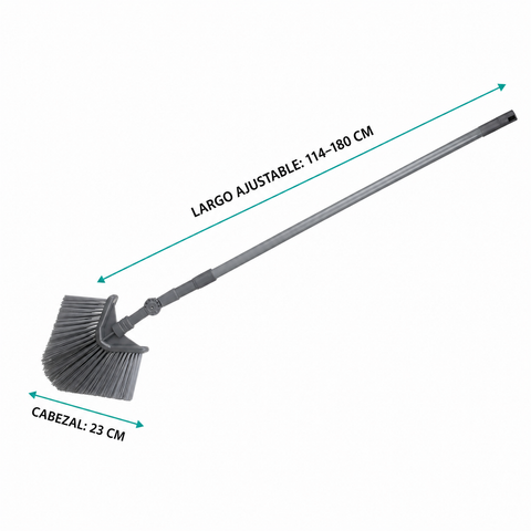 Medidas del cepillo triangular: largo ajustable de 114 a 180 cm y cabezal de 23 cm