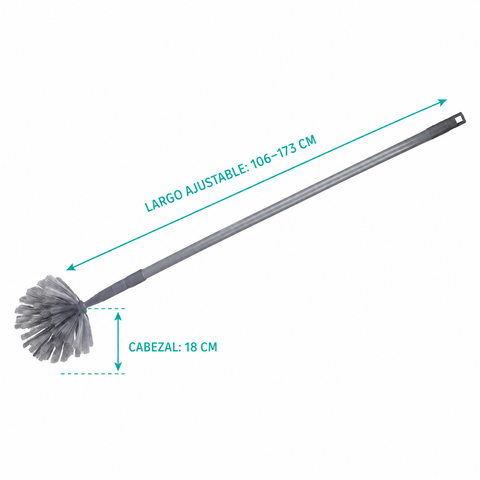 Medidas del cepillo extensible: largo ajustable de 106 a 173 cm y cabezal de 18 cm