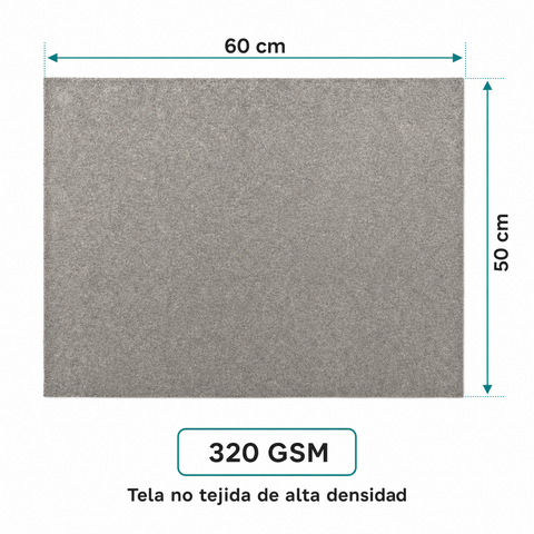 Medidas 50 por 60 cm y gramaje 320 GSM del paño no tejido