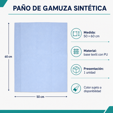Medidas de 50 por 60 cm y características del paño sintético con PU