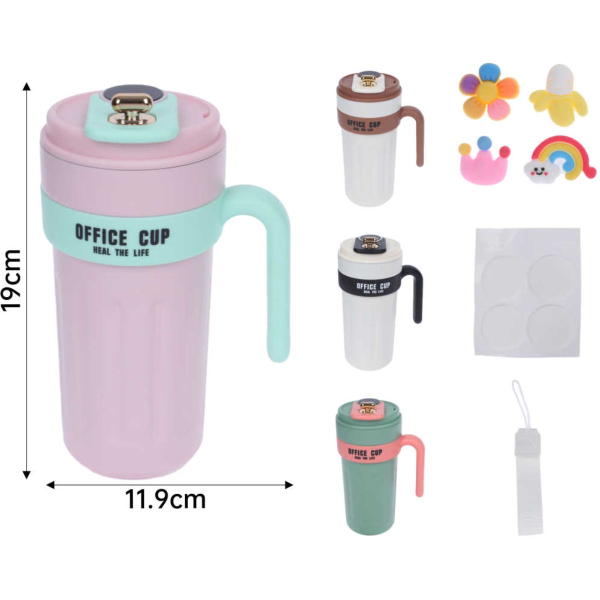 Termo Vaso de 650ML con Tapa - Colores Variados, Pegatinas y Cuerda para Frío y Caliente