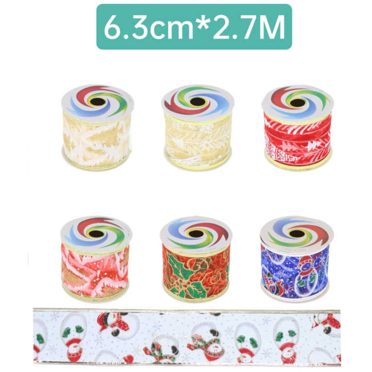 Cinta Navideña de Organza con Estampado Multicolor 6.3 cm x 2.7 m