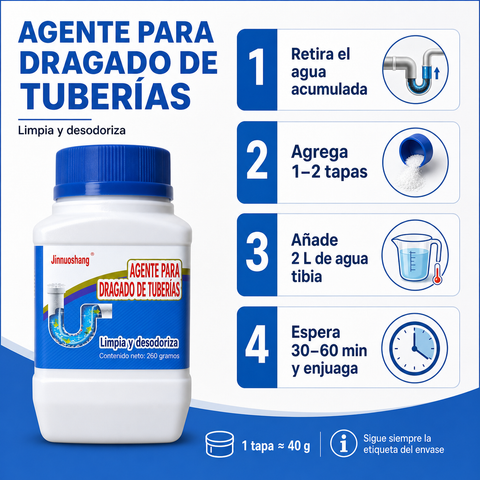 Instrucciones de uso del destapador de cañerías en polvo