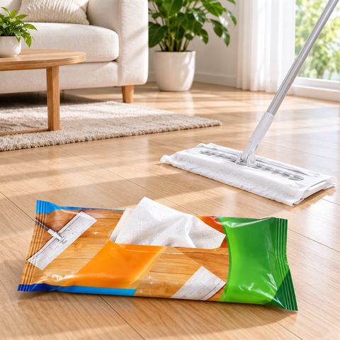 Paños húmedos para piso en ambiente de limpieza del hogar