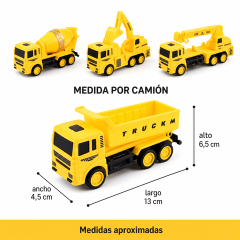 Medidas del set de camiones de construcción