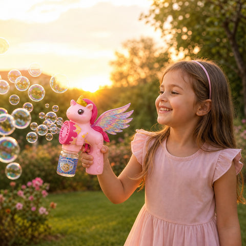 Pistola de Burbujas Unicornio Alado | Diseño Mágico con Recipiente