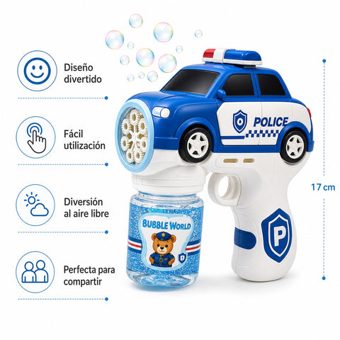 Pistola de Burbujas Policía | Diseño Divertido | Juego Activo para Compartir