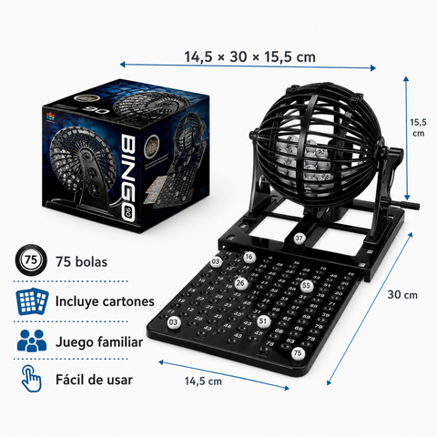 Tómbola Bingo Familiar | Juego de Mesa con 75 Bolas y Cartones