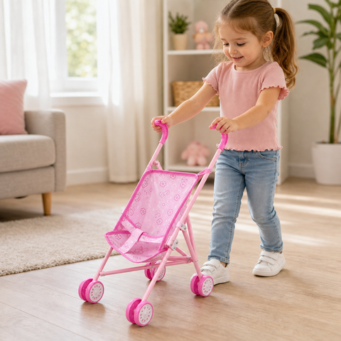 Cochecito de Muñeca Rosa | Carrito Plegable para Juego de Cuidado