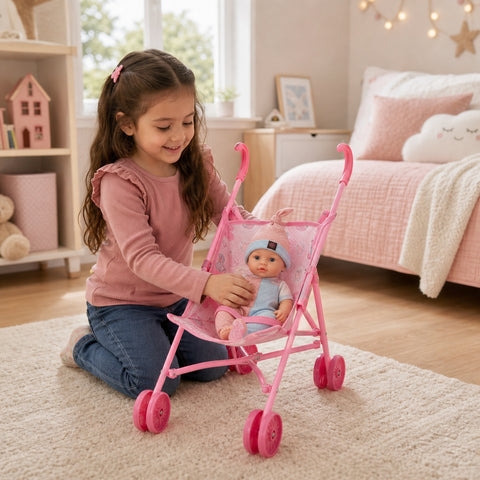 Muñeca con Coche Infantil | Set de Cuidado | Juego de Roles para Niñas y Niños