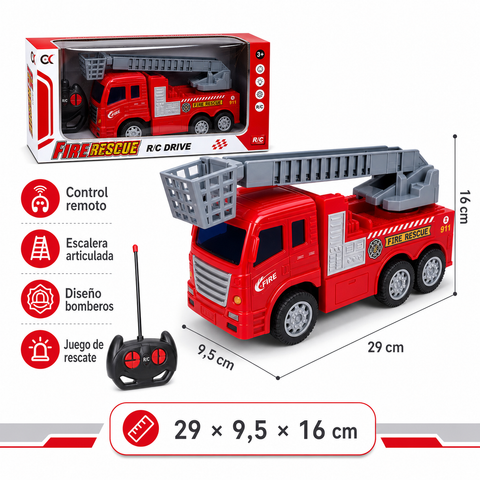 Camión de Bomberos Escalera RC | Vehículo Infantil con Control Remoto