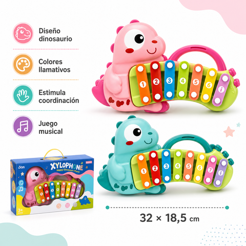 Xilófono Dinosaurio Infantil | Instrumento Musical Colorido para Niños