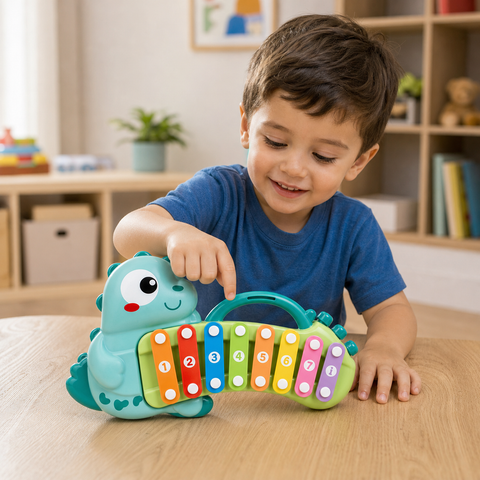Xilófono Dinosaurio Infantil | Instrumento Musical Colorido para Niños