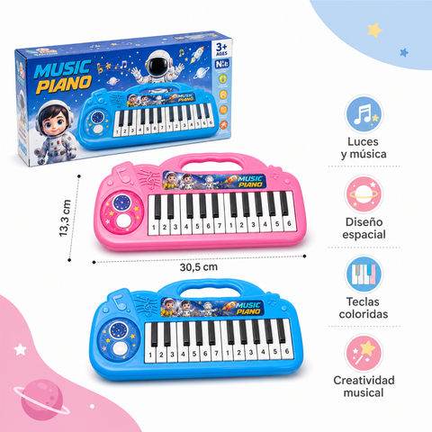 Piano Electrónico Espacial Infantil | Teclado Musical con Luces