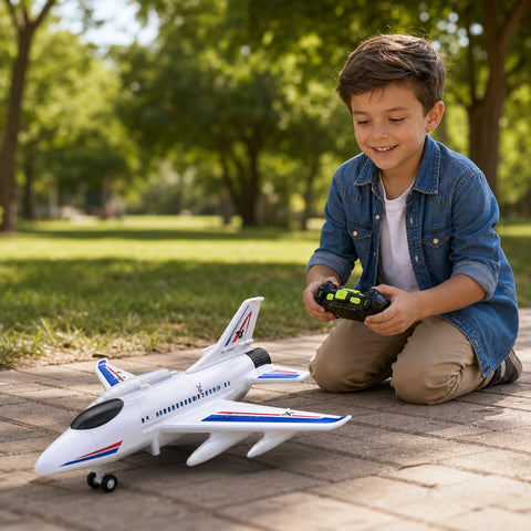 Avión RC Blanco con Luces | Control Remoto | Juego de Exploración al Aire Libre