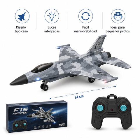 Avión F16 a Control Remoto | Luces Integradas | Aventura para Pequeños Pilotos