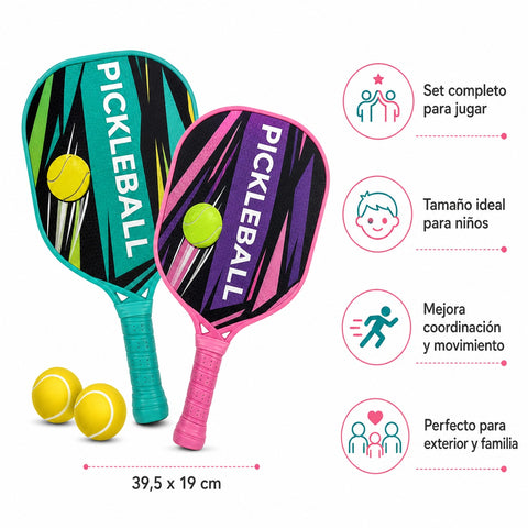 Set de Pickleball Infantil | 2 Raquetas y Pelotas | Diversión Activa en Familia
