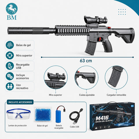 Lanzador de Gel M416 63 cm | Recargable USB | Set Recreativo con Accesorios