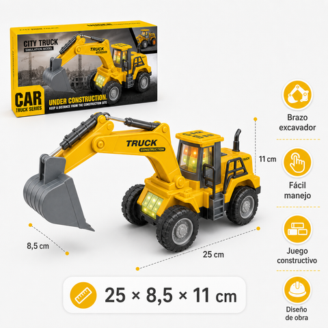 Excavadora Eléctrica Infantil | Vehículo de Construcción con Luces