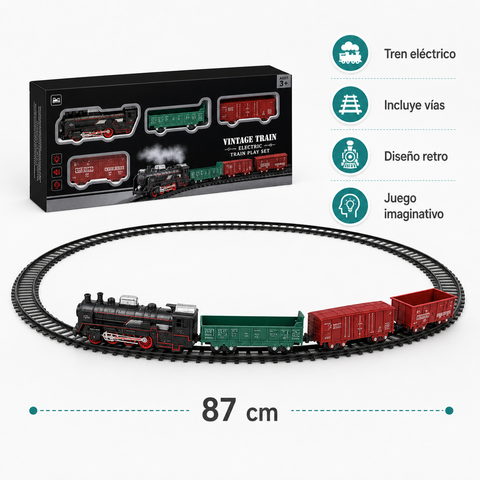 Tren Eléctrico Retro con Vías | Juego Ferroviario Infantil