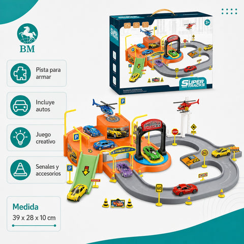 Estacionamiento Infantil con Pista y Autos | Juego de Vías para Armar